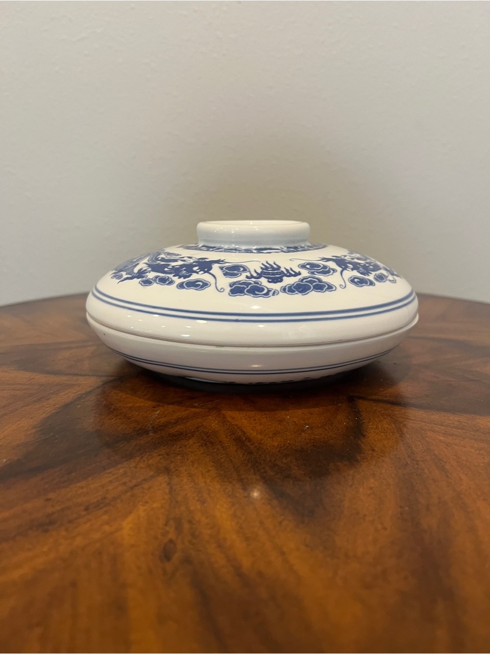 Chinese Blue and White Porcelain Ink Dipping Well with Dragon Motif